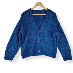 Vintage 90s OBR Cardigan Sweater Womens Size Large Mohair Blend Chunky Knit Twee